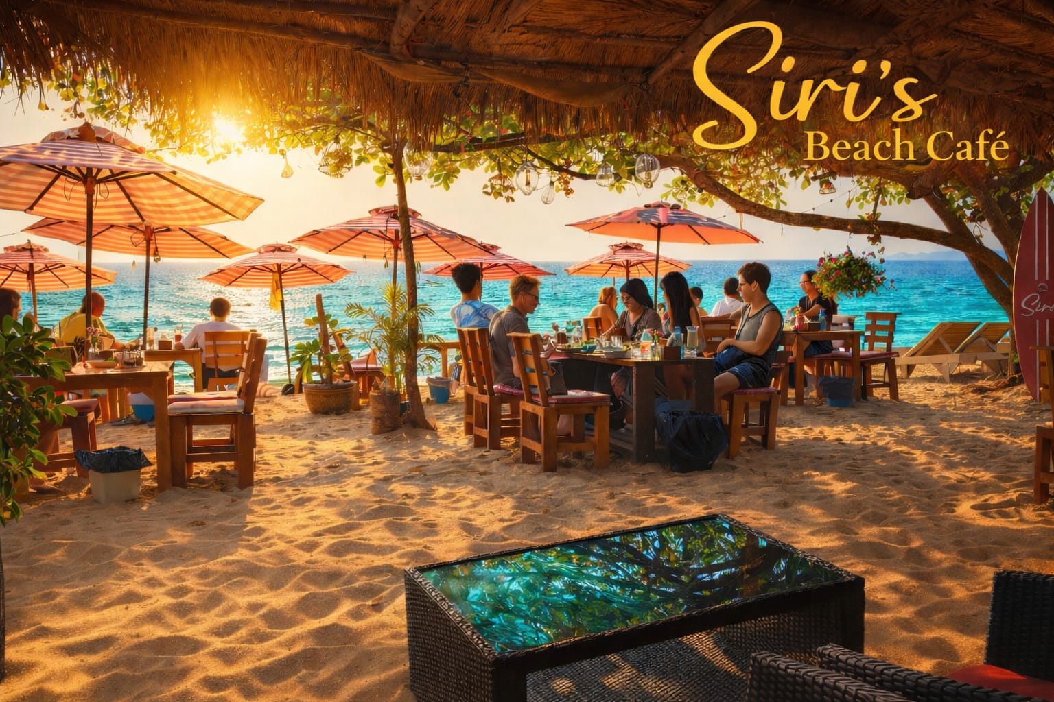 Siri's Beach Café at sunset